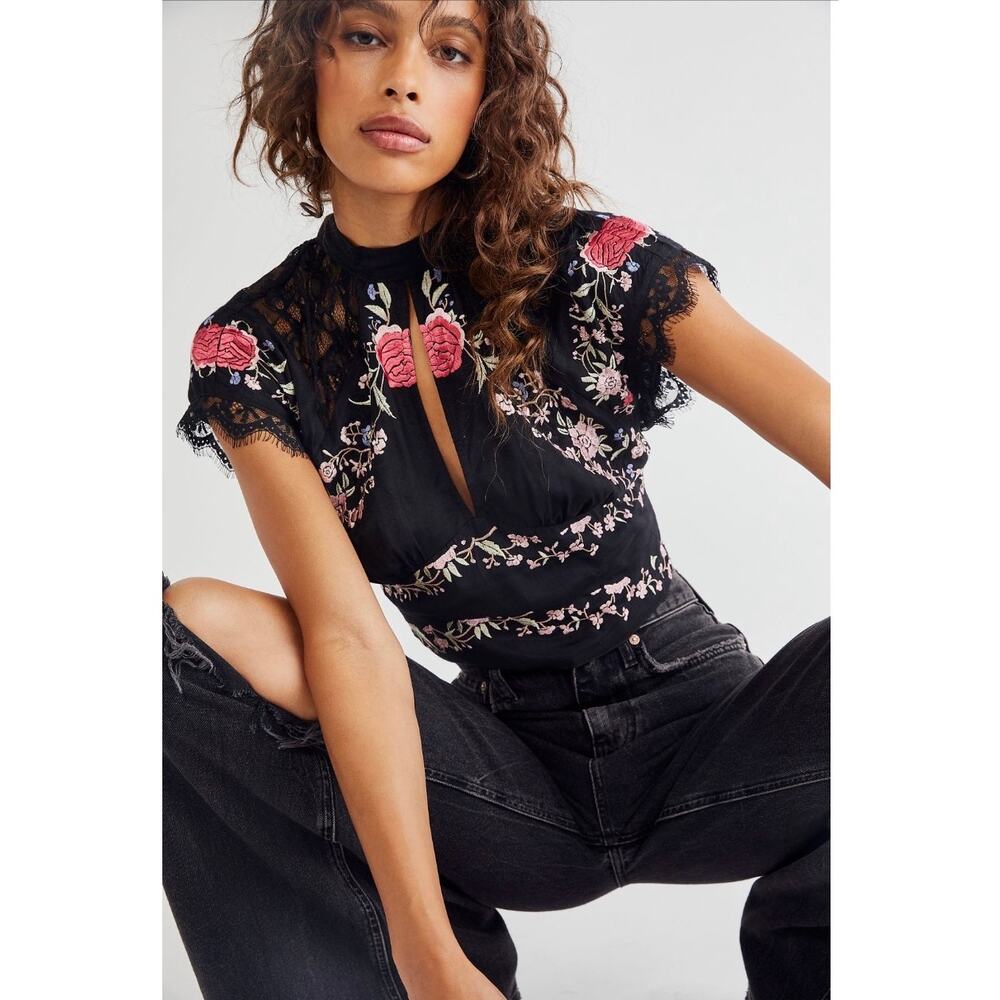 Free People Chiara Embroidered Top XS